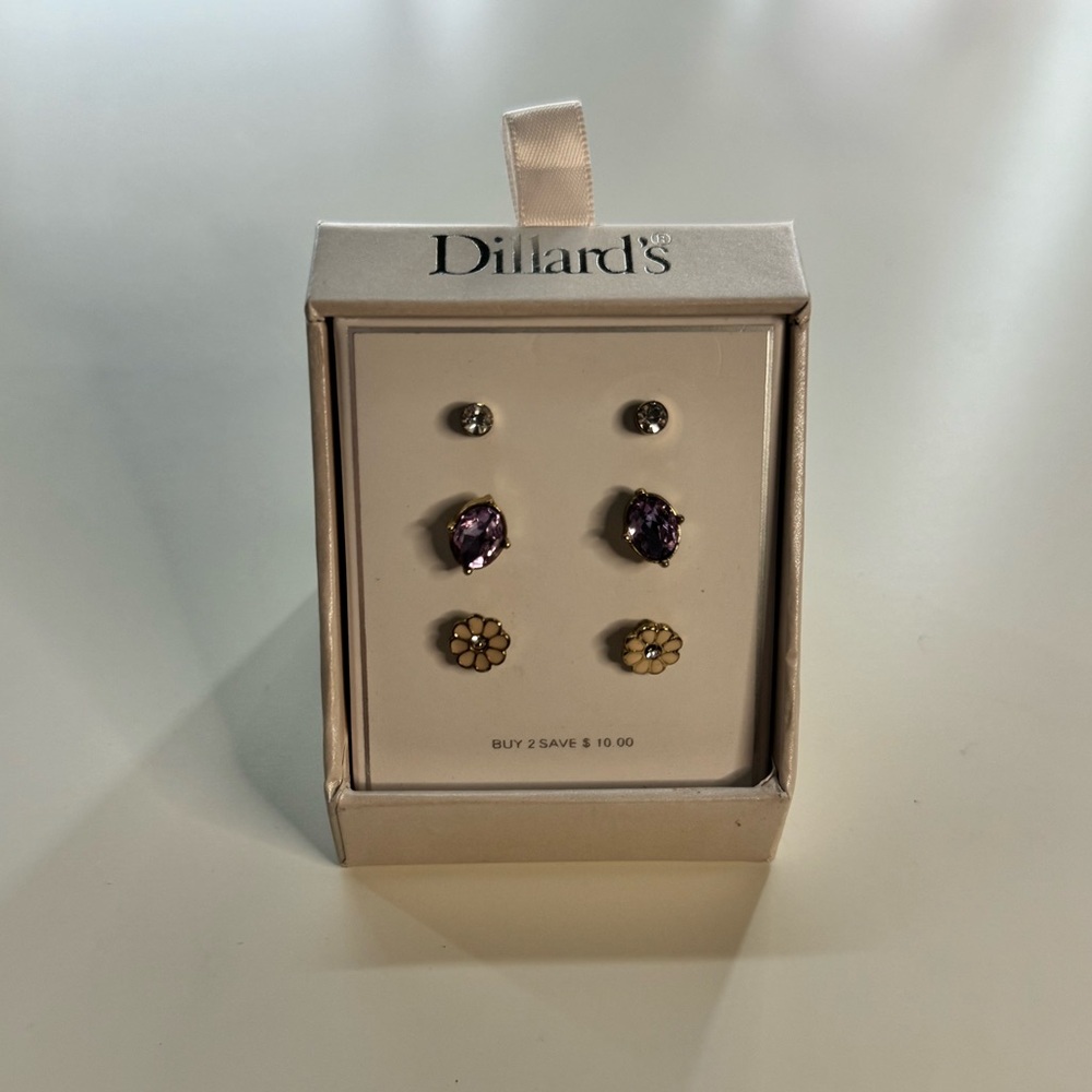 Dillard's Purple and Gold Flower Earrings Set